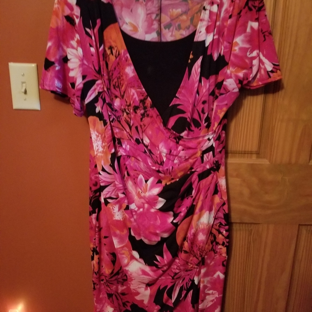 Elementz Short Sleeve Floral Faux Wrap Dress sz L
